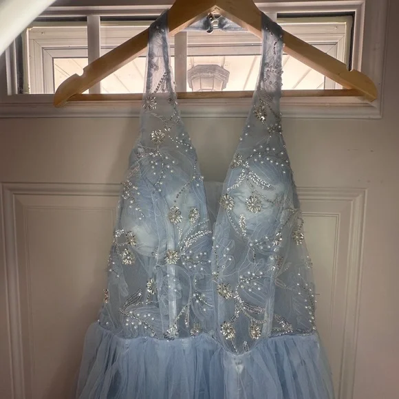 Elegant Baby Blue Fairytale Beaded Halter Prom Dress - Picture 11 of 15